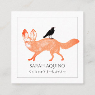 Whimsical Fox & Crow Children's Book Author Square Business Card