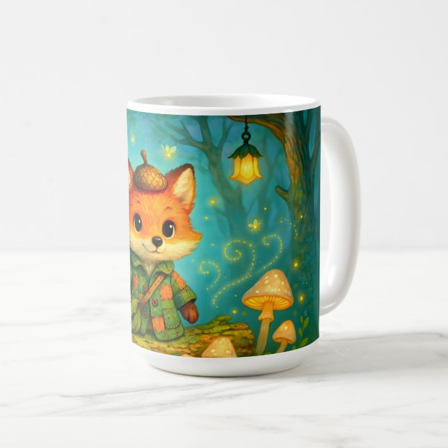 Whimsical Fox Explorer Art Coffee Mug (Front Right)