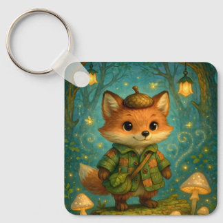 Whimsical Fox Explorer Art Key Ring