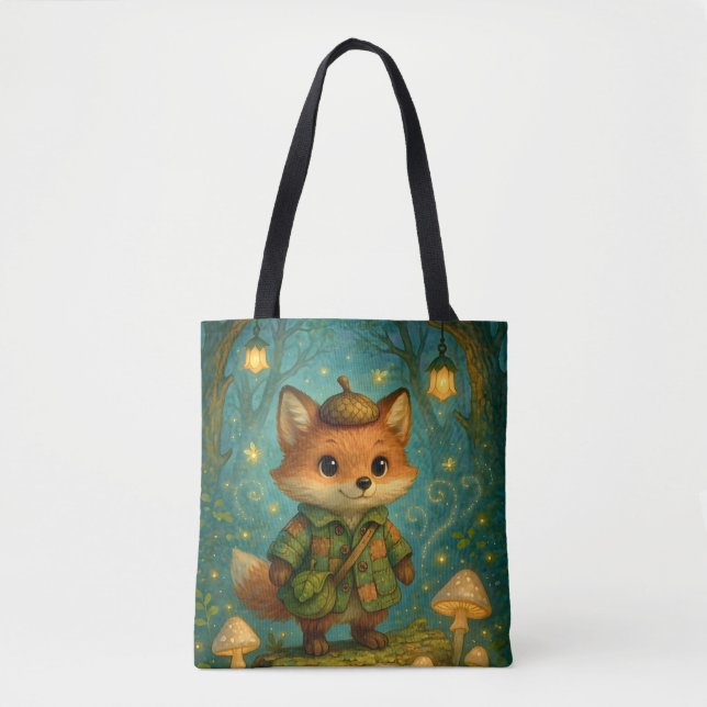 Whimsical Fox Explorer Art Tote Bag (Front)