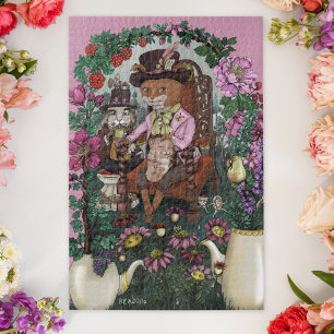 Whimsical Fox Mad Hatter Alice in Wonderland Art Jigsaw Puzzle