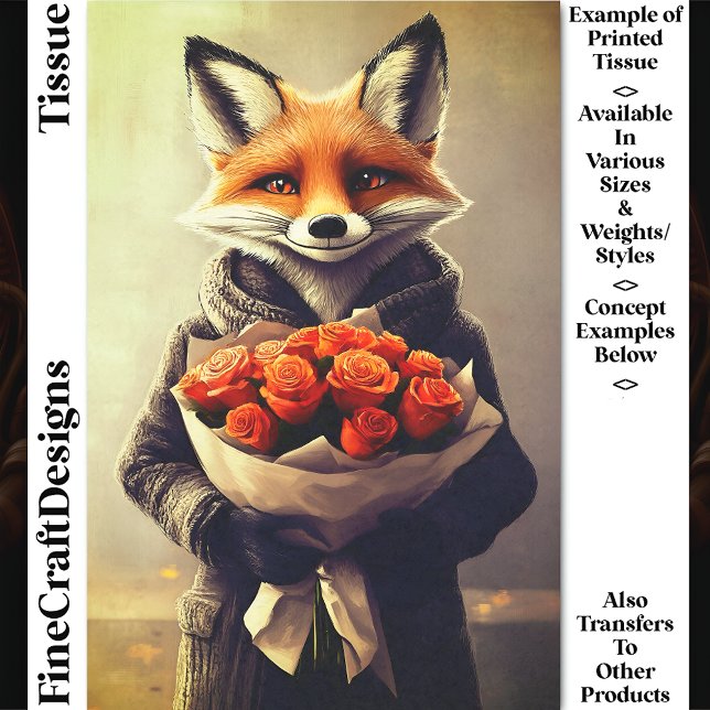 Whimsical Fox, Orange Roses Bouquet DC5F Decoupage Tissue Paper (Creator Uploaded)