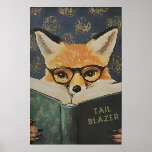 Whimsical Fox Reading Book Art Print