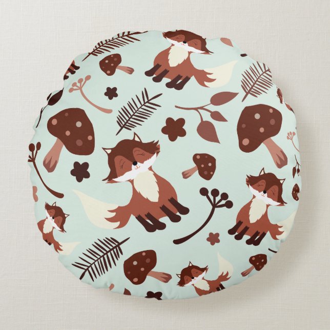 Whimsical Fox  Round Cushion (Front)