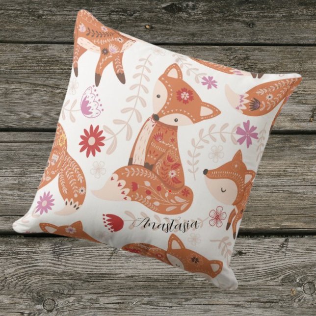 Whimsical Fox Throw Pillow for Children, Editable (Creator Uploaded)