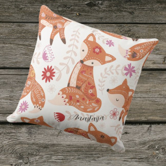 Whimsical Fox Throw Pillow for Children, Editable