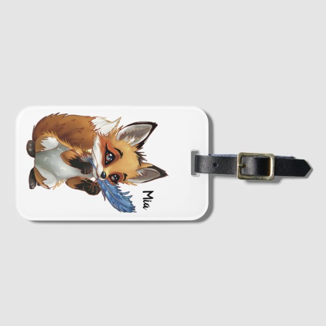 Whimsical Fox with a Feather Luggage Tag (Front Horizontal)