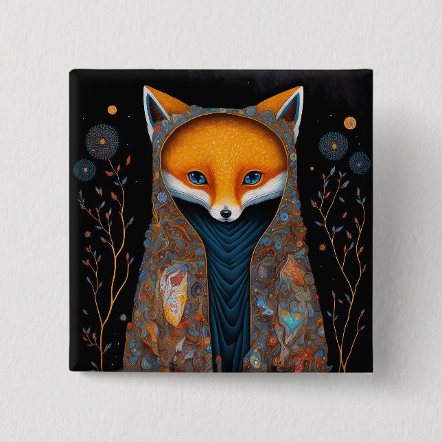 Whimsical Fox Woodland Fantasy Art Button (Front)