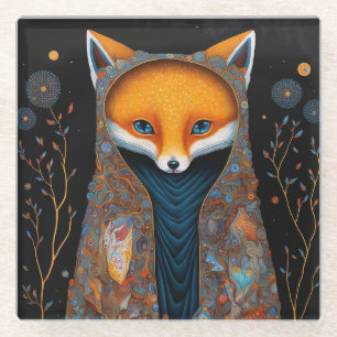 Whimsical Fox Woodland Fantasy Art Glass Coaster
