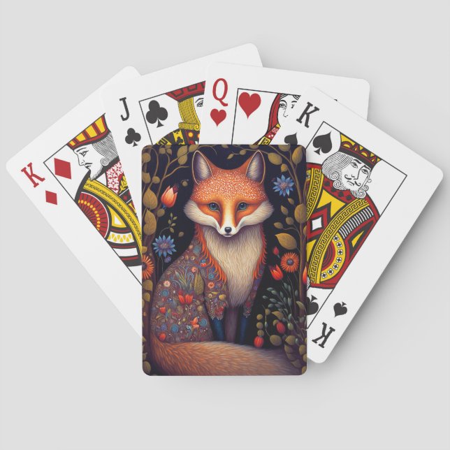 Whimsical Fox Woodland Fantasy Art Playing Cards (Back)