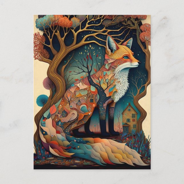 Whimsical Fox Woodland Fantasy Art Postcard (Front)