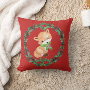 Whimsical Fox Wreath Cushion