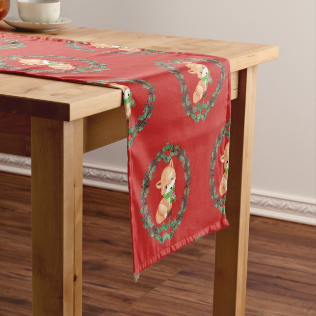 Whimsical Fox Wreath Short Table Runner (In Situ)