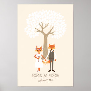 Whimsical Foxes (Ivory) Fingerprint Signature Tree Poster