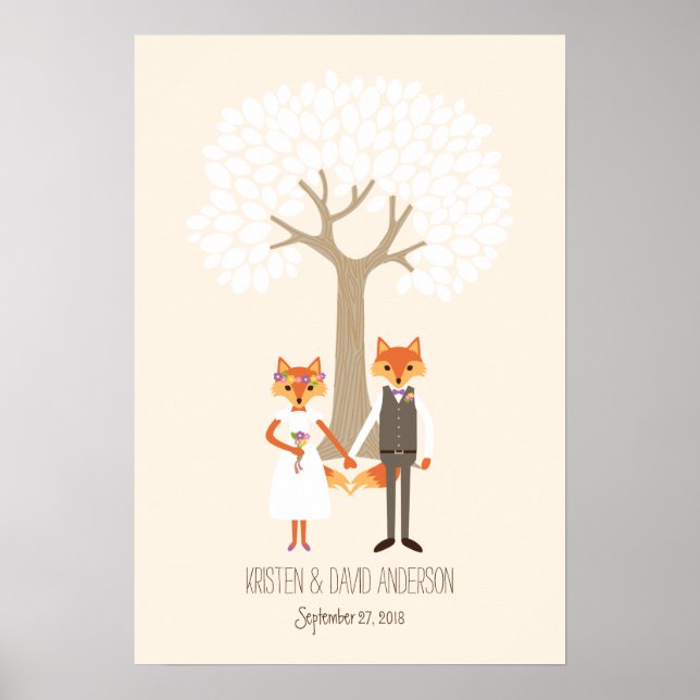 Whimsical Foxes (Ivory) Fingerprint Signature Tree Poster (Front)