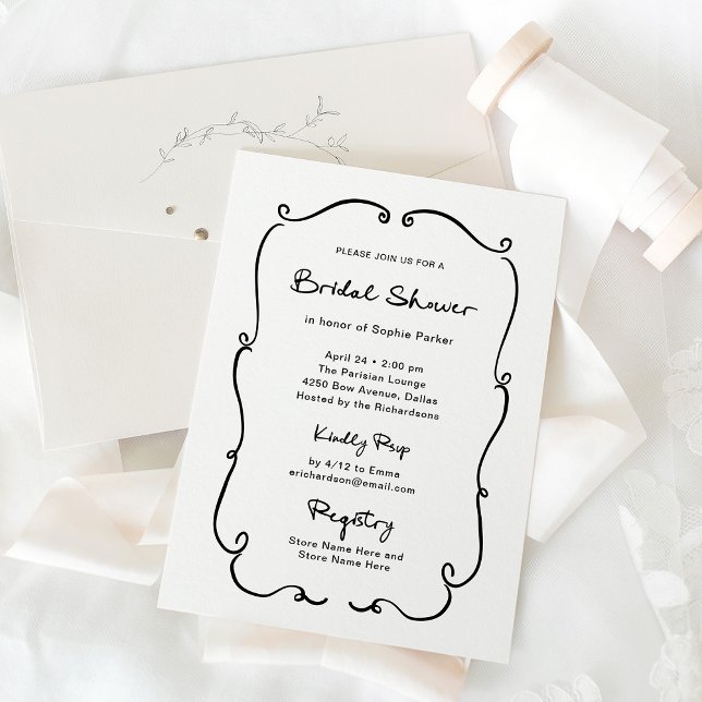 Whimsical Frame | Black and White Bridal Shower Invitation (Creator Uploaded)