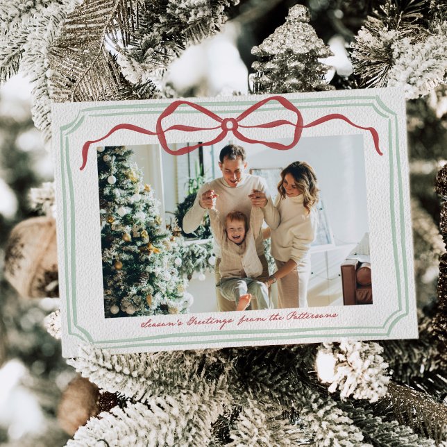 Whimsical Frame Holiday Bow Family Photo Card (Creator Uploaded)