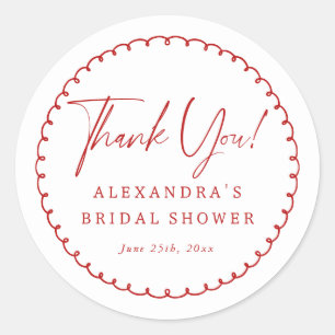 Whimsical Frame Red Bridal Shower Thank You Favor Classic Round Sticker