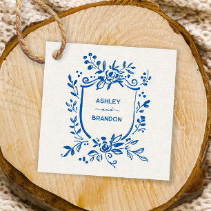 Whimsical French Blue Botanical Crest Wedding Favour Tags