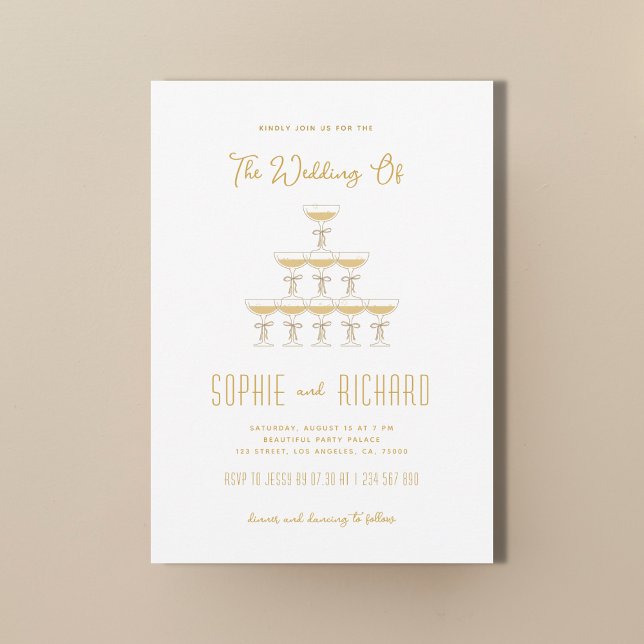 Whimsical French Bow Champagne Tower Wedding Invitation (Creator Uploaded)