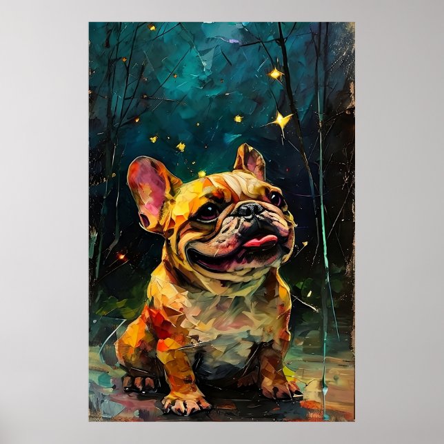 Whimsical French Bulldog Puppy Watching the Stars Poster (Front)