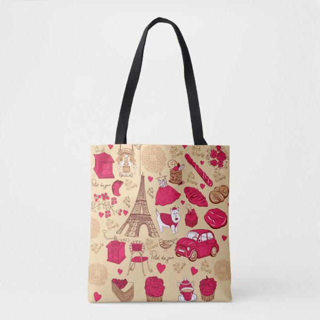 Whimsical French Design Tote (Front)