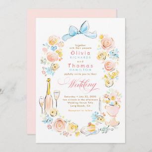 Whimsical French Floral Hand Drawn Wedding Invitation