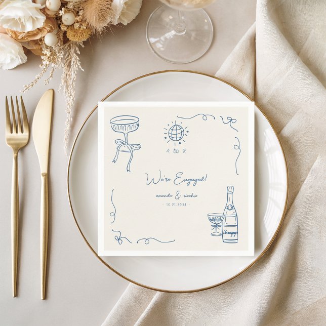 Whimsical French Fun Hand Drawn Engagement Party Napkin (Creator Uploaded)