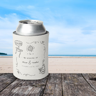 Whimsical French Fun Hand Drawn Wedding Favour Can Cooler
