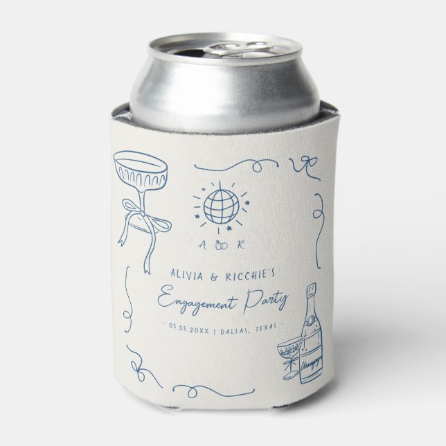 Whimsical French Hand Drawn Engagement Party Favou Can Cooler (Can Front)