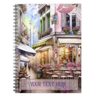 Whimsical French Street Cafe Notebook, Watrecolour Notebook