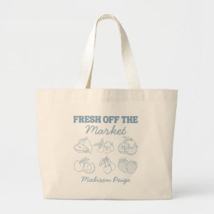Whimsical Fresh Off The Market Blue Bridal Shower Large Tote Bag