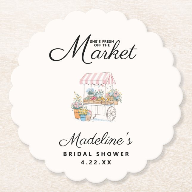 Whimsical Fresh Off The Market Bridal Shower  Paper Coaster (Front)