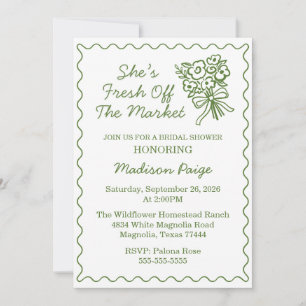Whimsical Fresh Off The Market Green Bridal Shower Invitation