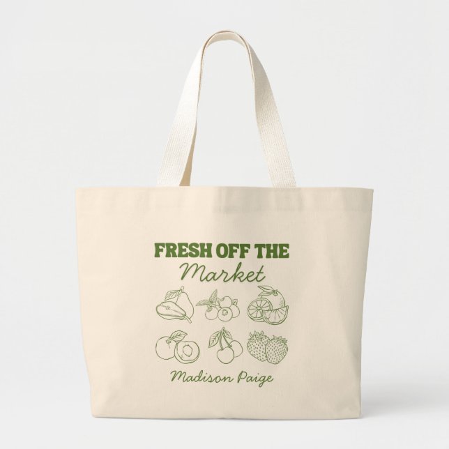 Whimsical Fresh Off The Market Green Bridal Shower Large Tote Bag (Front)