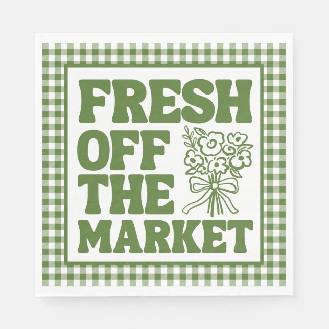 Whimsical Fresh Off The Market Green Bridal Shower Napkin (Front)