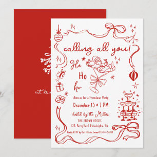 whimsical Friendmas party Santa cocktail Announcement