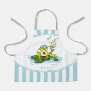 Whimsical Frog   Blue Striped Personalised Kid Apron