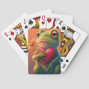 Whimsical Frog Holding Heart  Playing Cards