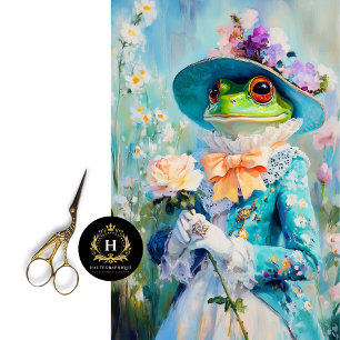 Whimsical Frog in Floral Hat Decoupage Tissue Paper