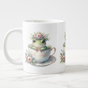 Whimsical Frog in Floral Teacup Large Coffee Mug
