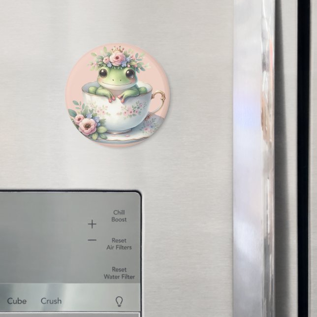 Whimsical Frog in Floral Teacup  Magnet (In Situ (Fridge))