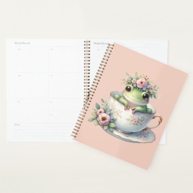 Whimsical Frog in Floral Teacup Planner (Display)