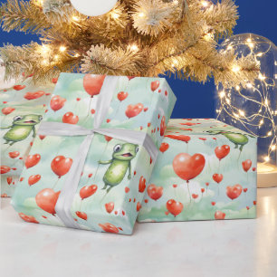 Whimsical Frog lot of heart balloons Wrapping Paper