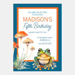 Whimsical Frog & Mushroom Woodland Birthday Party Invitation