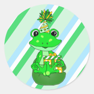 Whimsical Frog on Lily pad Birthday Classic Round Sticker