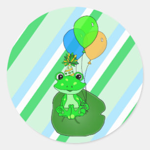 Whimsical Frog on Lily pad with Balloons Birthday Classic Round Sticker