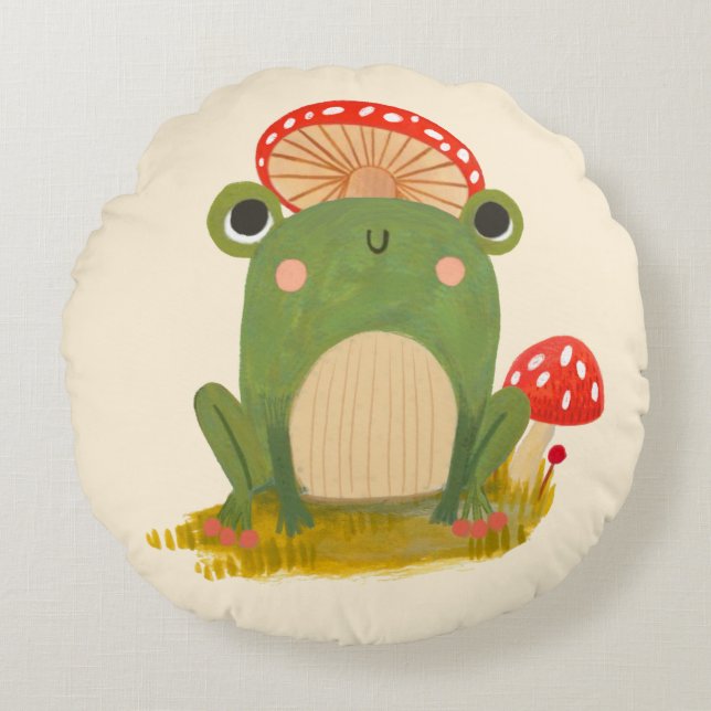Whimsical Frog Pillow – Cute Woodland Nursery  (Front)