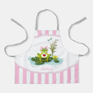 Whimsical Frog   Pink Striped Personalised Kid Apron