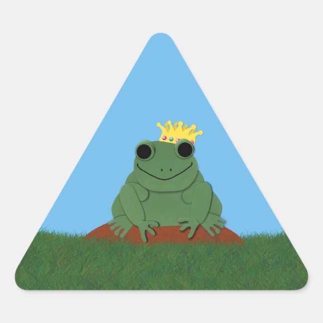 Whimsical Frog Prince with Crown Triangle Sticker (Front)